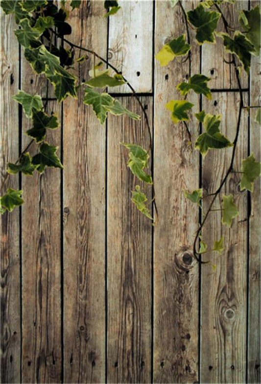 Photography Wood Texture Green Leaves Backdrop