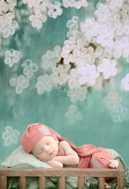 White Flowers Mint Backdrop for Newborn/Bridal/Studio