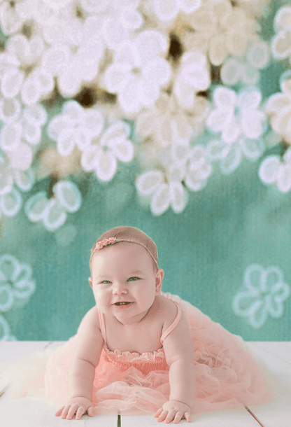 White Flowers Mint Backdrop for Newborn/Bridal/Studio