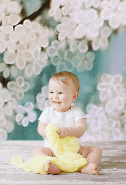 White Flowers Mint Backdrop for Newborn/Bridal/Studio