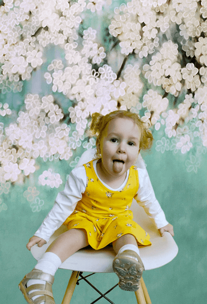 White Flowers Mint Backdrop for Newborn/Bridal/Studio