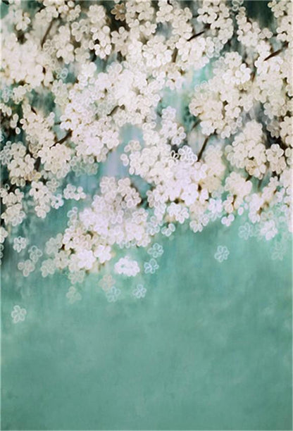 White Flowers Mint Backdrop for Newborn/Bridal/Studio