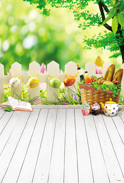 Spring Wood Floor Fence Happy Easter Backdrops