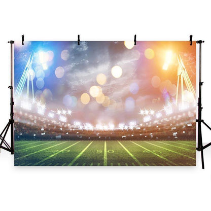 Sports Green Grassland Bokeh Lights Backdrop Football Field Photography Background