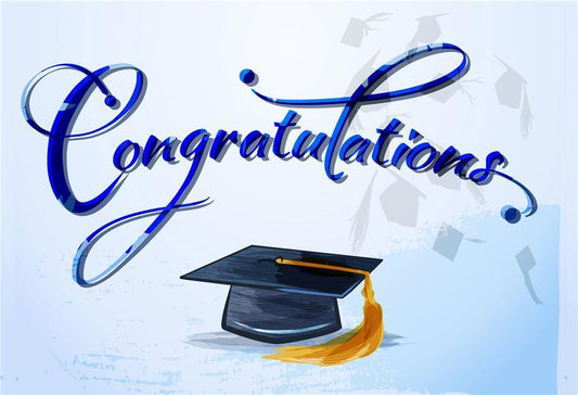 Blue Congratulations Bachelor Cap Graduation Backdrop for Students