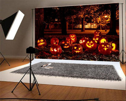 Pumpkin Light Forest Halloween Backdrops