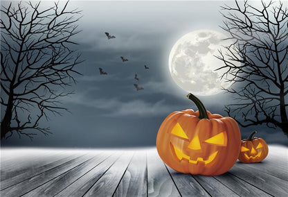 Branches Halloween Photo Backdrop Wood Floor Pumpkin Background