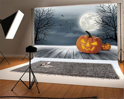 Branches Halloween Photo Backdrop Wood Floor Pumpkin Background