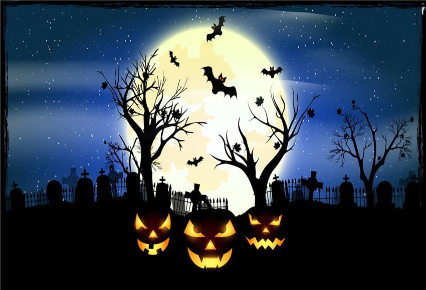 Buy Halloween Photo Studio Backdrop Bright Moon Blue Sky for Photos ...