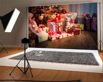 Wooden Floor Christmas Backdrop Gift Photo Backdrop