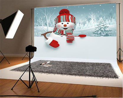 Christmas Snowman Winter Backdrop