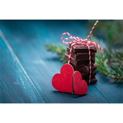 Red Love Heart Blue Wood Floor Backdrop Romantic Valentine's Day Mother's Day Photography Background