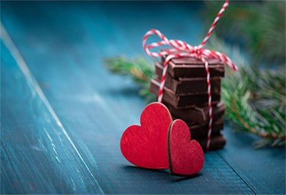 Red Love Heart Blue Wood Floor Backdrop Romantic Valentine's Day Mother's Day Photography Background