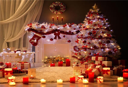 White Curtain Christmas Backdrop Red Socks Photography