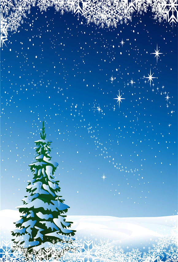 Blue Sky Glitter Stars Winter Snow Backdrops for Christmas