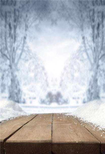 Winter Wonderland Snow Wood Floor Backdrop