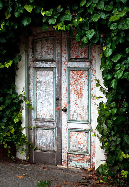 Spring Leaves Wood Door Vintage Architecture Photography Backdrops