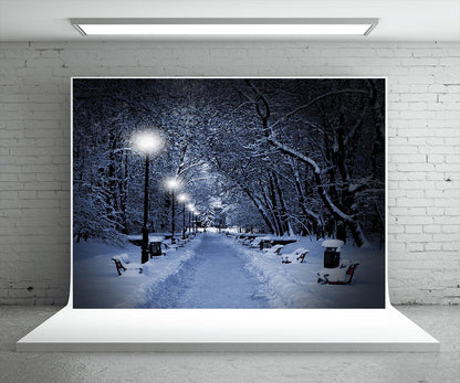 Night Winter Road Photography Backdrop Christmas Background