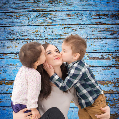 Blue Shabby Rustic Wood Planks Background Photo Backdrop KH03738