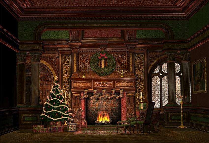 Vintage Fireplace Christmas Backdrops for Picture