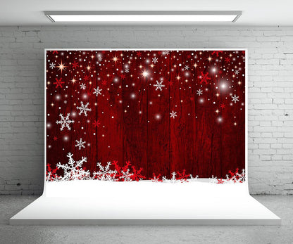 Snowflake Red Wood Wall Photography Backdrop for Happy New Year