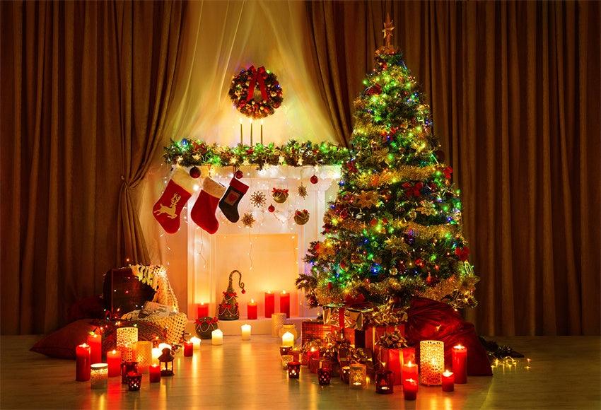 Bright Night of Christmas Wood Floor Backdrops