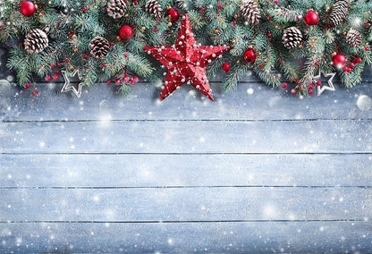 Snow Star Wood Wall Photography Backdrop Christmas Background