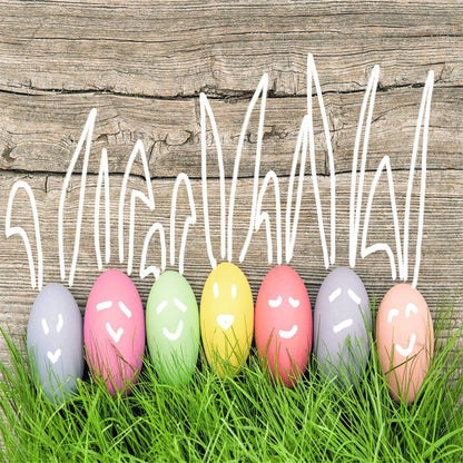 Easter Grey Wood Wall Colorful Eggs Grass Backdrops for Pictures