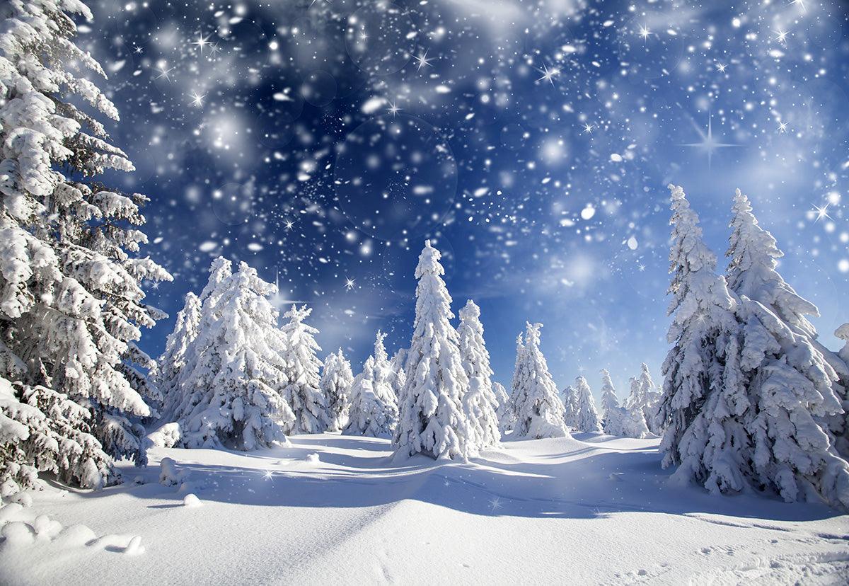 Buy Winter White Snowing Forest Photography Backdrop Online – Starbackdrop