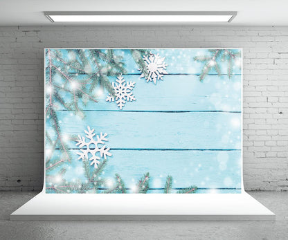 Snowflake Blue Wood Photography Backdrop Christmas Background