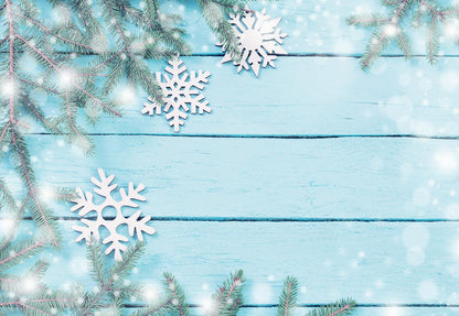 Snowflake Blue Wood Photography Backdrop Christmas Background