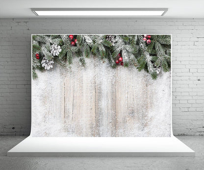 Pine Branch Decor Snowflake Wood Photography Backdrop for Christmas