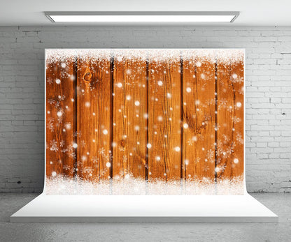 Snowflake Yellow Wood Wall Photography Backdrop for Christmas