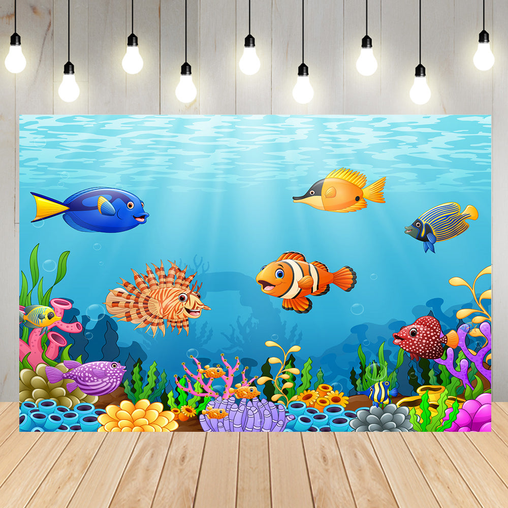 Underwater World Photo Backdrop Cartoon Fish Photography