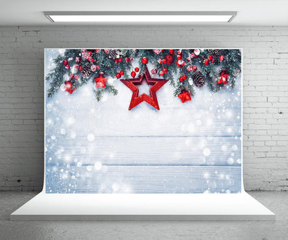 Christmas Wood Wall Photo Backdrop Snowflake Red Star Background