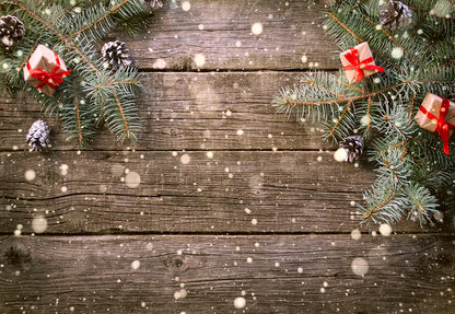 Pine Branch Wood Board Photography Backdrop for Christmas