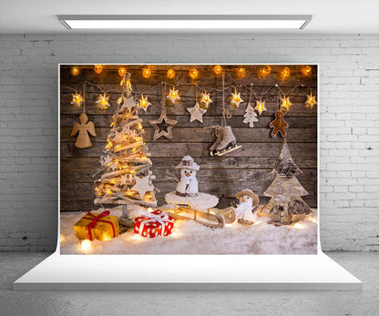 Christmas Photography Backdrop Light Star Wood Wall Background