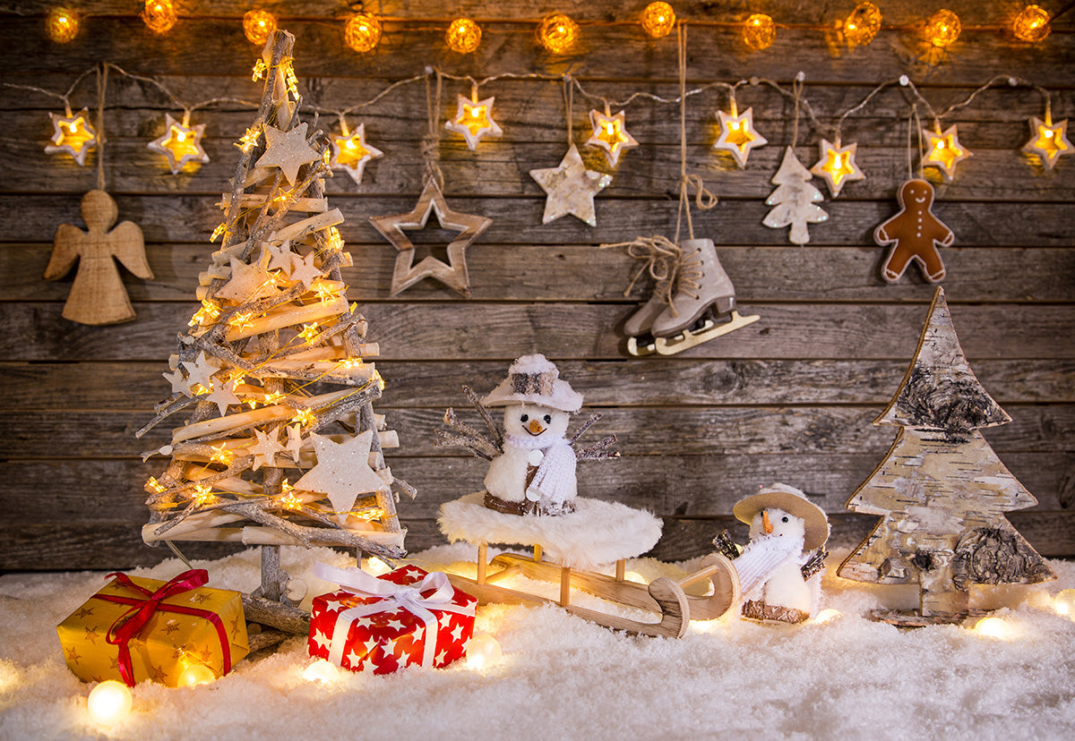 Buy Christmas Photography Backdrop Light Star Wood Wall Background ...