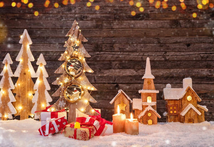 Christmas Tree Light Photography Backdrop Snow Background