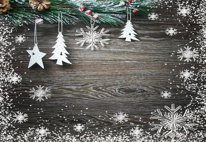 Snowflake Black Wood Wall Photography Backdrop Christmas Background