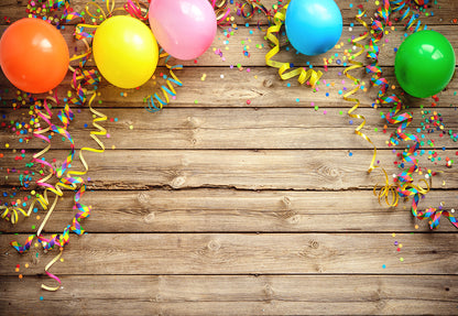 Colorful Balloon Streamers Wood Photography Backdrops  Photo Background for Happy Birthday Party