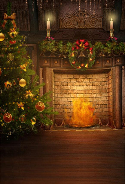 Vintage Christmas Brick Fireplace Photography Backdrop