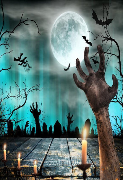 Scary of Night Wood Floor Bat Halloween Backdrop