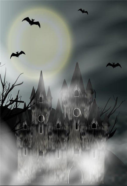 Bright Moon Black Castle Halloween Backdrop for Photo