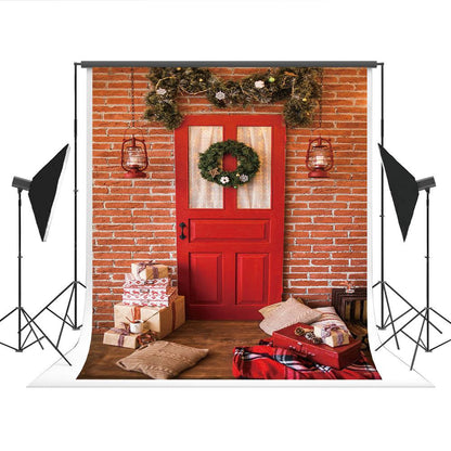 Red Door Christmas Backdrop for Photography Prop