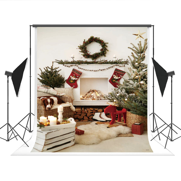 Buy White Fireplace Christmas Photo Booth Prop Backdrop Online ...