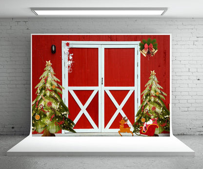 Christmas Bell Red Barn Photography Backdrop for Studio