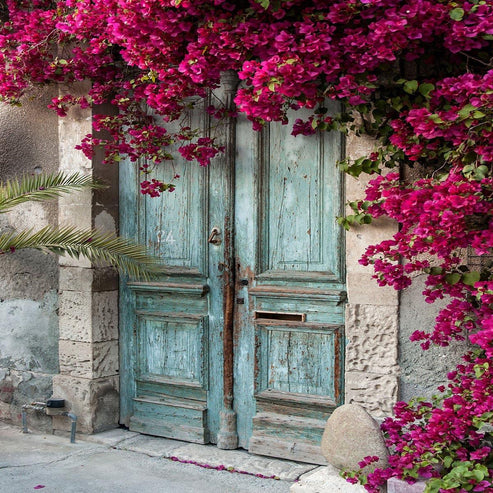 Vintage Wood Door Pink Flowers Spring Wedding Backdrops Photography Ba ...