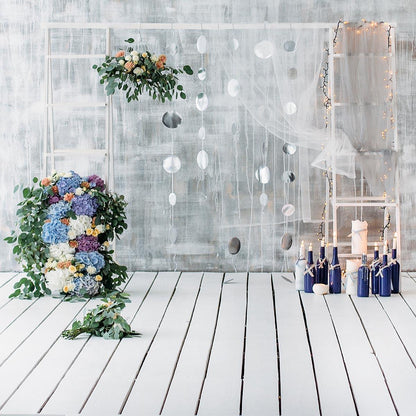 Spring Grey Wood Floor Flowers Backdrop for photography