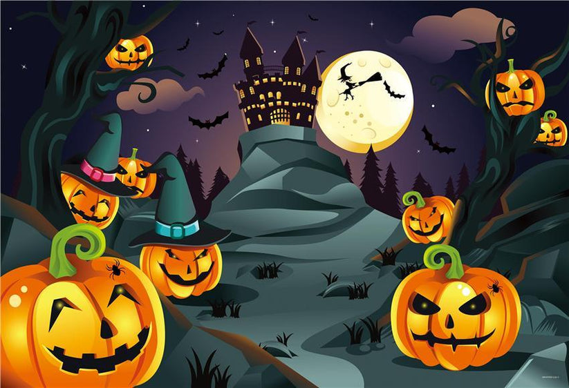 Buy Big Pumpkin Bats Witch Halloween Backdrops Online – Starbackdrop